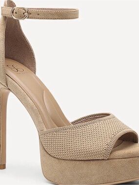 Beige Platform Ankle-Strap High Heel Sandal